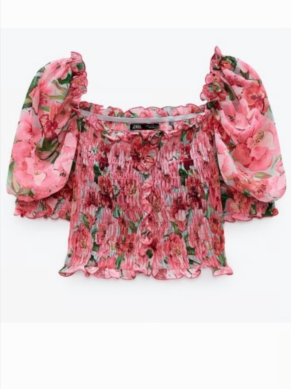 NWT {Zara} Stretchy Floral Print Smocked Crop Top ~ Size Medium